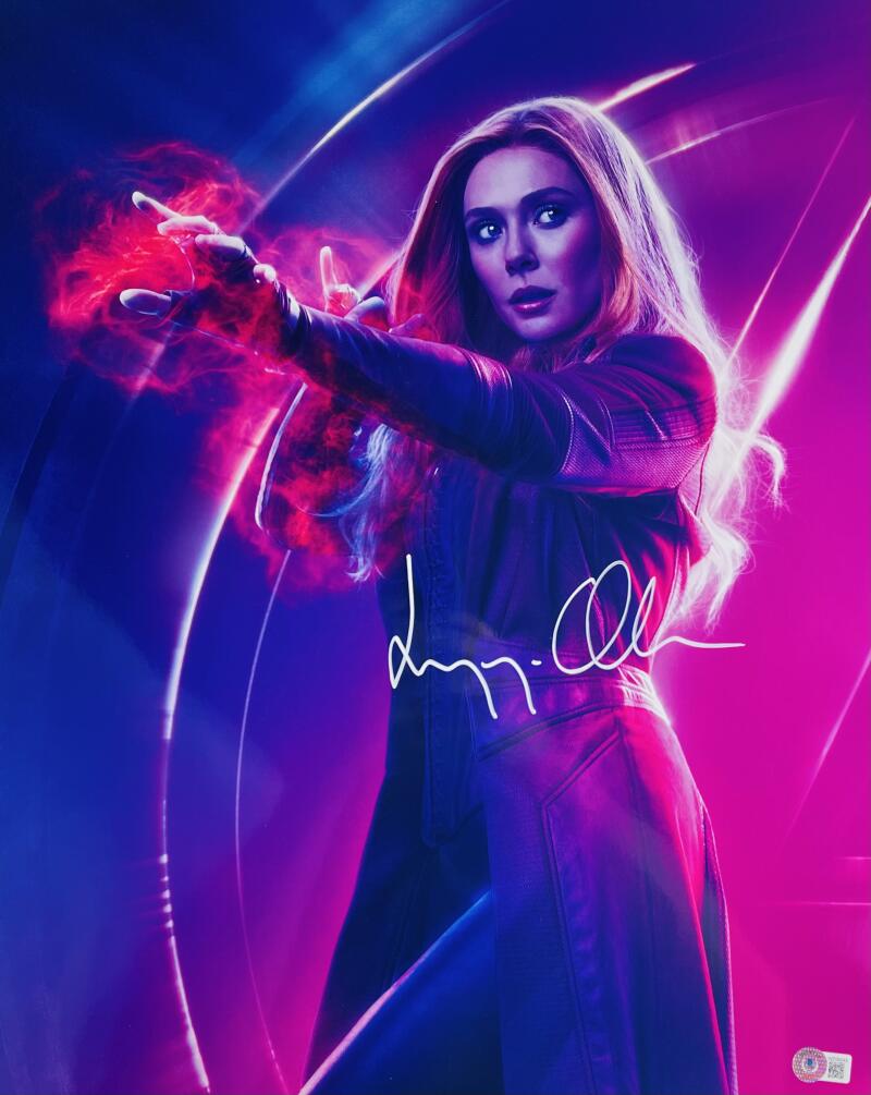 ELIZABETH OLSEN SIGNED 16X20 METALLIC PHOTO SCARLET WITCH THE AVENGERS BAS 043