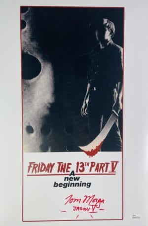 TOM MORGA SIGNED 12x18 PHOTO JASON VORHEES FRIDAY THE 13TH PART 5 JSA COA 954