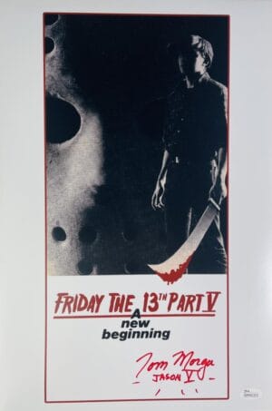 TOM MORGA SIGNED 12x18 PHOTO JASON VORHEES FRIDAY THE 13TH PART 5 JSA COA 953