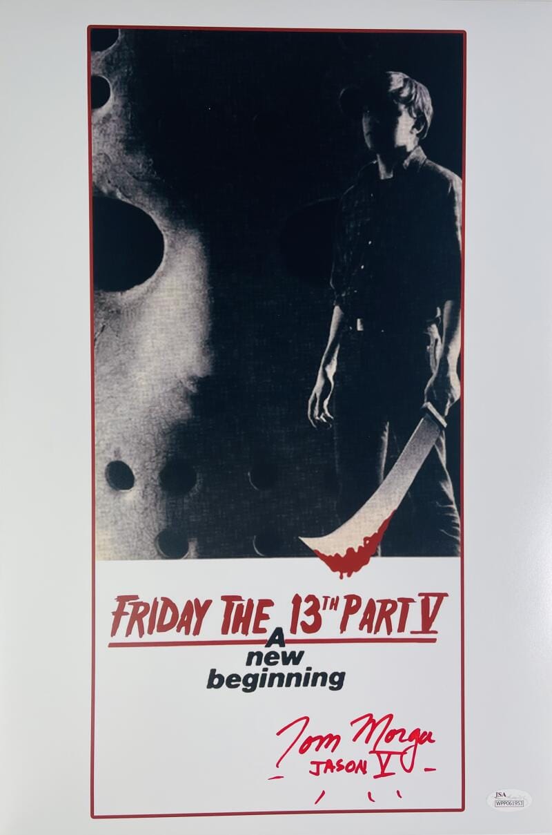 TOM MORGA SIGNED 12x18 PHOTO JASON VORHEES FRIDAY THE 13TH PART 5 JSA COA 953