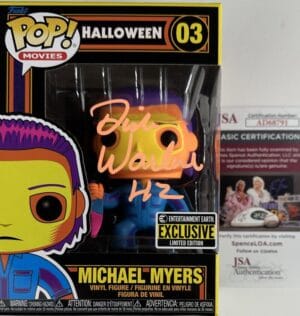 DICK WARLOCK SIGNED MICHAEL MYERS BLACK LIGHT FUNKO POP 03 HALLOWEEN EE JSA 791