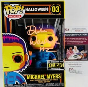 DICK WARLOCK SIGNED MICHAEL MYERS BLACK LIGHT FUNKO POP 03 HALLOWEEN EE JSA 796