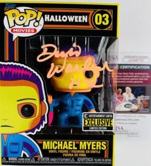 DICK WARLOCK SIGNED MICHAEL MYERS BLACK LIGHT FUNKO POP 03 HALLOWEEN EE JSA 795