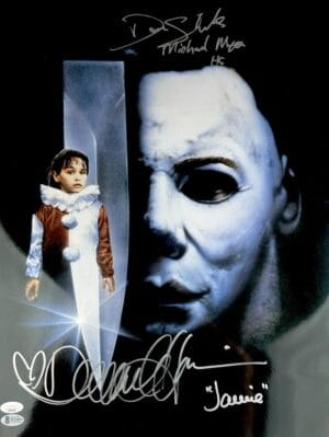DANIELLE HARRIS DON SHANKS SIGNED METALLIC 16X20 PHOTO MICHAEL MYERS HALLOWEEN 1