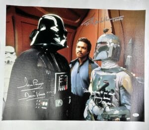 DAVE PROWSE BILLY DEE WILLIAMS JEREMY BULLOCH SIGNED 16X20 CANVAS STAR WARS JSA9