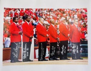 LOU BROCK SUTTER OZZIE SMITH BOB GIBSON HERZOG SCHOENDIENST SIGNED 20X24 CANVAS