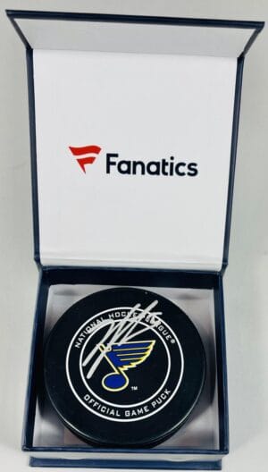 JORDAN BINNINGTON SIGNED GAME PUCK ST. LOUIS BLUES STANLEY CUP FANATICS 1