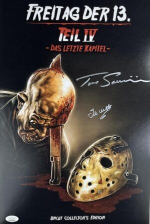 TED WHITE TOM SAVINI SIGNED FRIDAY THE 13TH 12X18 PHOTO JASON VOORHEES JSA 569
