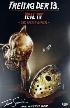 TED WHITE TOM SAVINI SIGNED FRIDAY THE 13TH 12X18 PHOTO JASON VOORHEES BAS 770