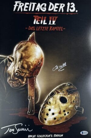 TED WHITE TOM SAVINI SIGNED FRIDAY THE 13TH 12X18 PHOTO JASON VOORHEES BAS 772