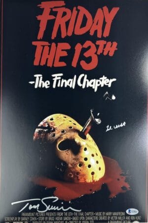 TED WHITE TOM SAVINI SIGNED FRIDAY THE 13TH 12X18 PHOTO JASON VOORHEES BAS 823