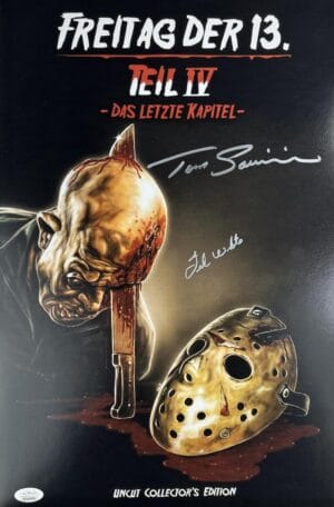 TED WHITE TOM SAVINI SIGNED FRIDAY THE 13TH 12X18 PHOTO JASON VOORHEES JSA 570