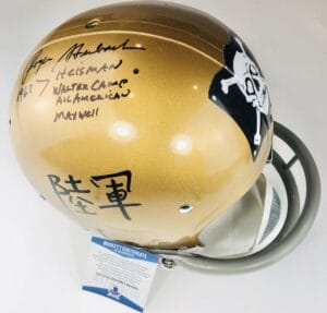 ROGER STAUBACH SIGNED NAVY JOLLY FULL SIZE RK FOOTBALL HELMET AUTOGRAPH BAS 851