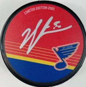 JORDAN BINNINGTON SIGNED ST. LOUIS BLUES 14 FUND 2021 REVERSE RETRO NIGHT PUCK