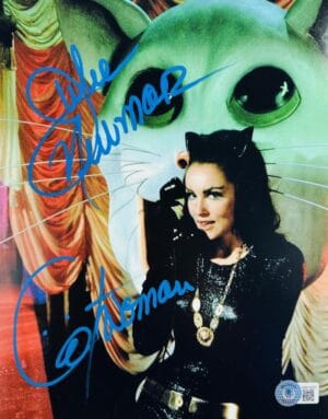 JULIE NEWMAR SIGNED CATWOMAN 8X10 PHOTO BATMAN 1966 RARE INSCRIPTION BAS 207