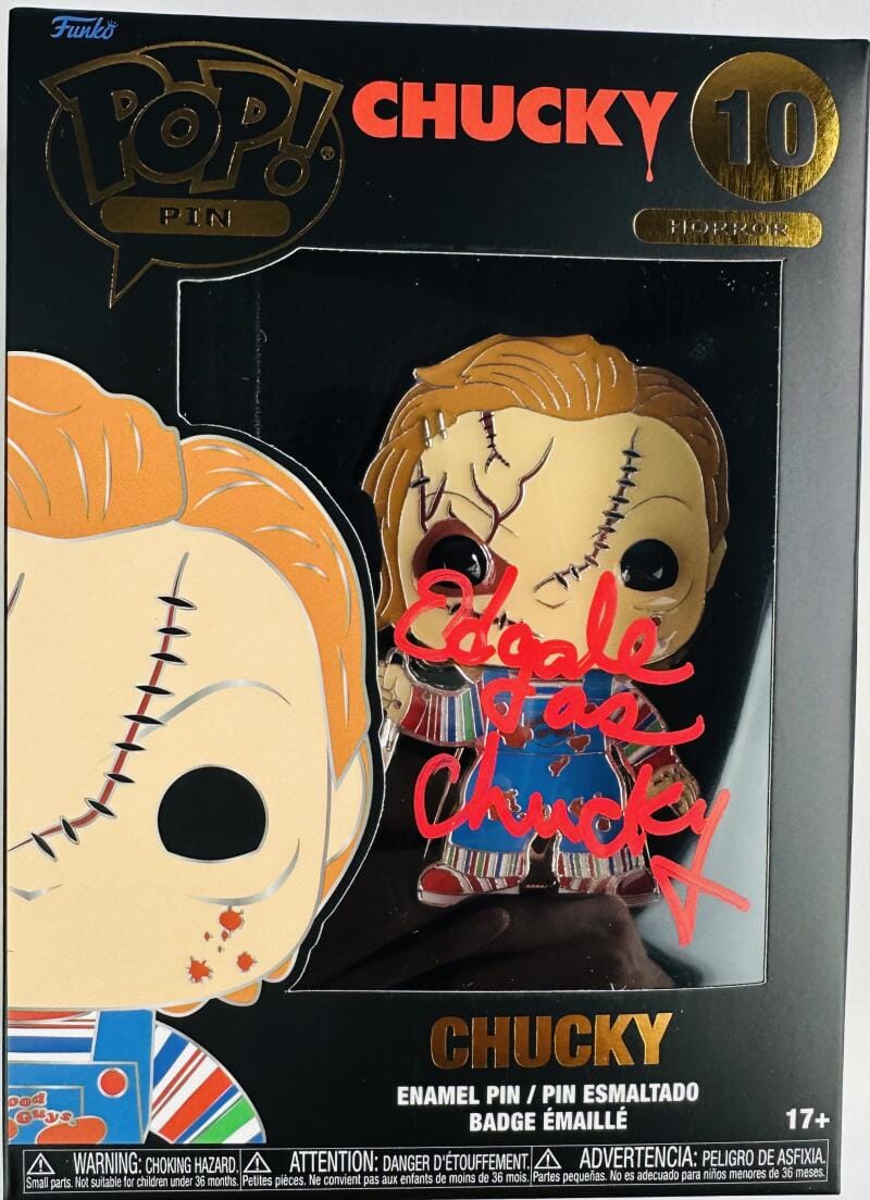 ED GALE SIGNED CHUCKY FUNKO ENAMEL PIN 10 CHILDS PLAY HORROR AUTOGRAPH BAS 487