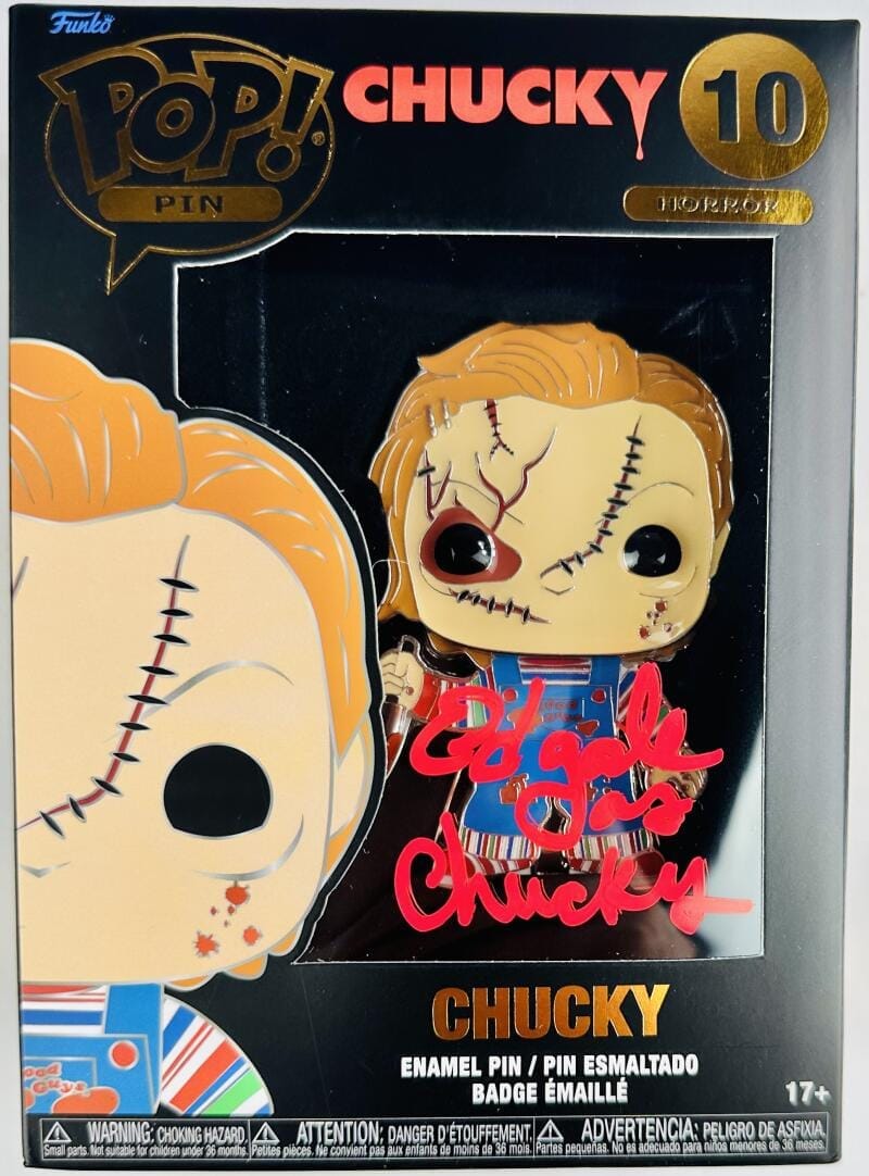 ED GALE SIGNED CHUCKY FUNKO ENAMEL PIN 10 CHILDS PLAY HORROR AUTOGRAPH BAS 481
