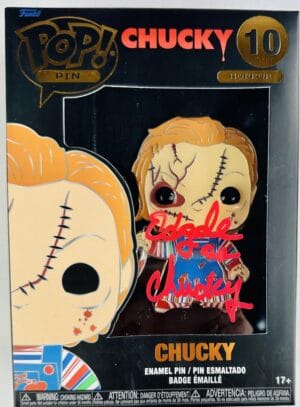 ED GALE SIGNED CHUCKY FUNKO ENAMEL PIN 10 CHILDS PLAY HORROR AUTOGRAPH BAS 484