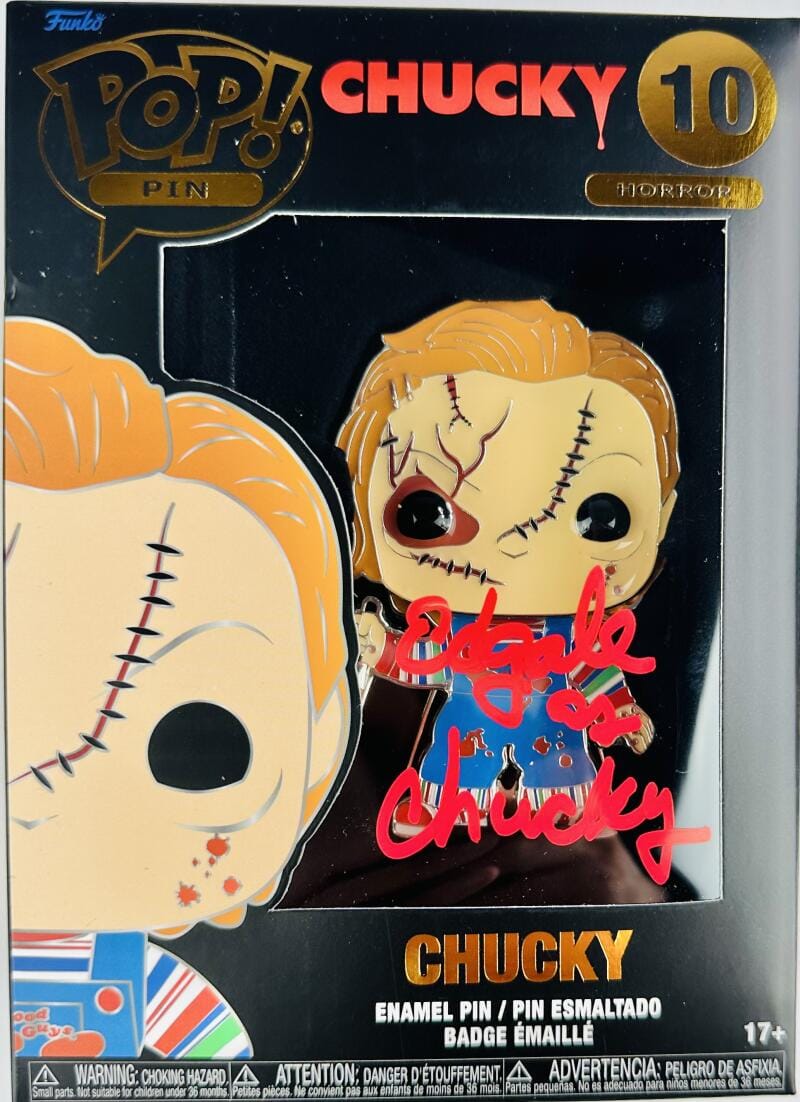 ED GALE SIGNED CHUCKY FUNKO ENAMEL PIN 10 CHILDS PLAY HORROR AUTOGRAPH BAS 491