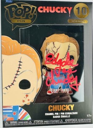 ED GALE SIGNED CHUCKY FUNKO ENAMEL PIN 10 CHILDS PLAY HORROR AUTOGRAPH BAS 486