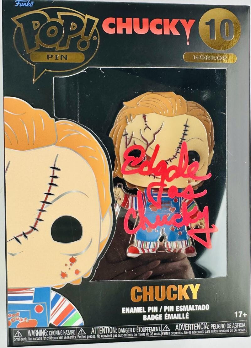 ED GALE SIGNED CHUCKY FUNKO ENAMEL PIN 10 CHILDS PLAY HORROR AUTOGRAPH BAS 486
