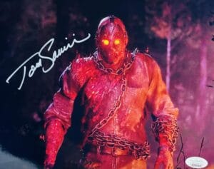 TOM SAVINI SIGNED 8X10 METALLIC JASON VOORHEES PHOTO FRIDAY THE 13TH JSA 629