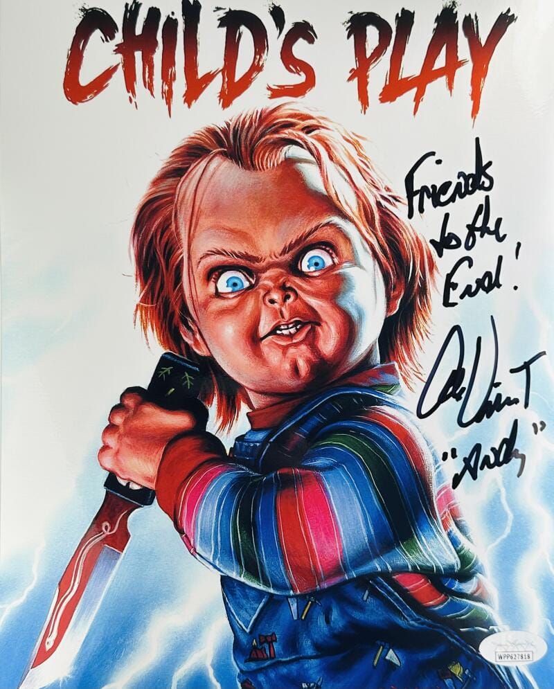 ALEX VINCENT SIGNED CHILDS PLAY 8X10 METALLIC PHOTO ANDY BARCLAY CHUCKY JSA 818