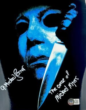 A. MICHAEL LERNER SIGNED 8X10 METALLIC PHOTO HALLOWEEN MICHAEL MYERS BAS 737
