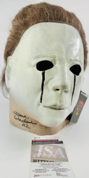 DICK WARLOCK SIGNED HALLOWEEN 2 MASK TRICK OR TREAT MICHAEL MYERS H2 JSA 177