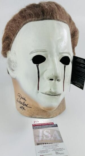 DICK WARLOCK SIGNED HALLOWEEN 2 MASK TRICK OR TREAT MICHAEL MYERS H2 JSA 167