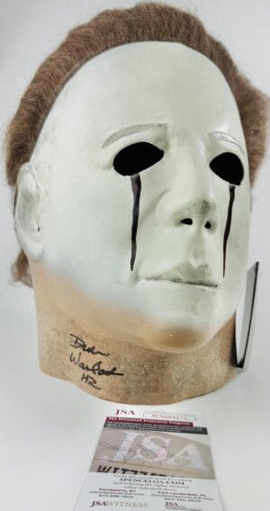DICK WARLOCK SIGNED HALLOWEEN 2 MASK TRICK OR TREAT MICHAEL MYERS H2 JSA 172