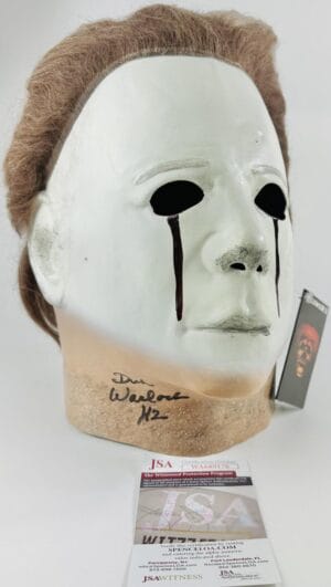 DICK WARLOCK SIGNED HALLOWEEN 2 MASK TRICK OR TREAT MICHAEL MYERS H2 JSA 176