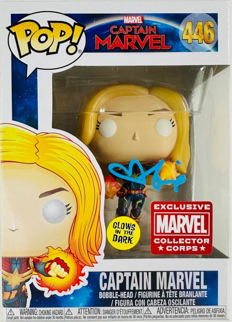BRIE LARSON SIGNED CAPTAIN MARVEL FUNKO POP VINYL 446 CORPS AUTOGRAPH BAS 171