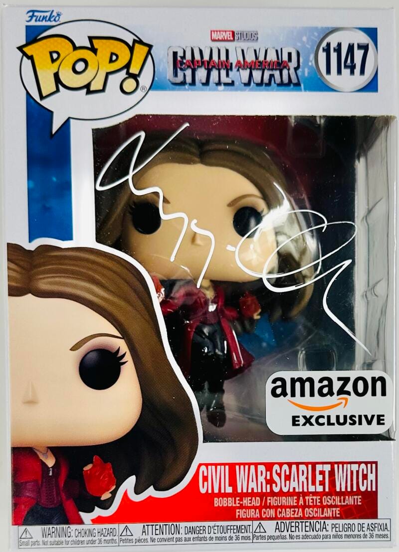 ELIZABETH OLSEN SIGNED SCARLET WITCH FUNKO 1147 CAPTAIN AMERICA CIVIL WAR BAS 54