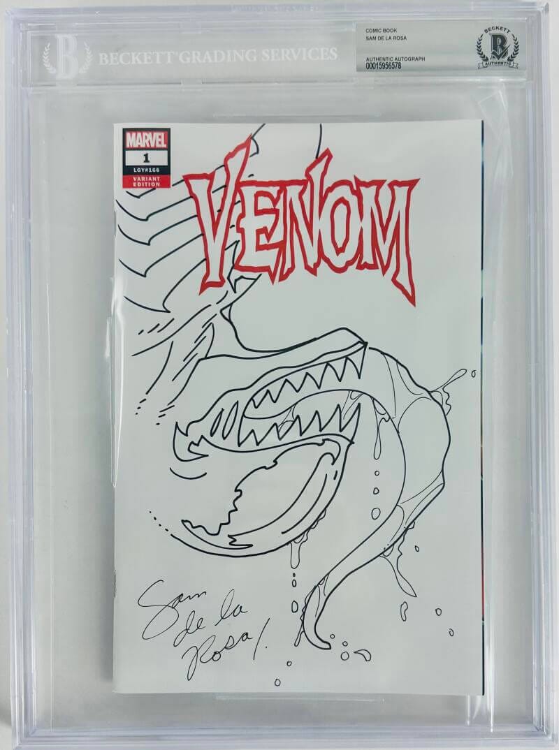 SAM DE LA ROSA SIGNED VENOM 1 BLANK SKETCH VARIANT 2018 COMIC BOOK BAS SLABBED 8