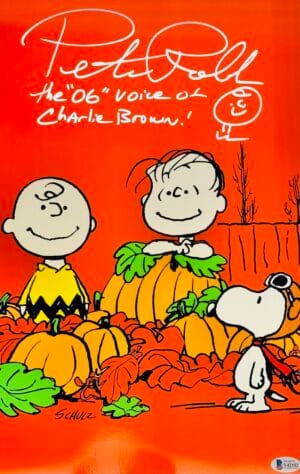PETER ROBBINS SIGNED 11X17 METALLIC PHOTO THE GREAT PUMPKIN CHARLIE BROWN BAS 52