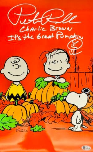 PETER ROBBINS SIGNED 11X17 METALLIC PHOTO THE GREAT PUMPKIN CHARLIE BROWN BAS 49