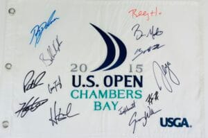 BROOKS KOEPKA SIGNED 2015 U.S. OPEN FIELD FLAG CHAMBERS BAY HIDEKI MATSUYAMA K1