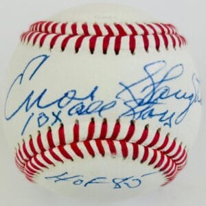 ENOS SLAUGHTER SIGNED INCSCRIBED BASEBALL ST LOUIS CARDINALS HOF AUTOGRAPH J1