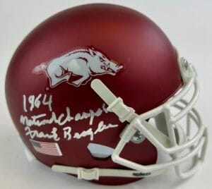 FRANK BROYLES SIGNED ARKANSAS RAZORBACKS MINI HELMET HOGS 1964 AUTOGRAPH K1