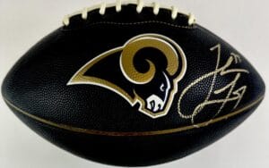 JAKE LONG SIGNED ST LOUIS RAMS BLACK LOGO FOOTBALL WOLVERINES AUTOGRAPH J1