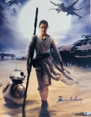 DAISY RIDLEY SIGNED METALLIC 16X20 PHOTO REY STAR WARS AUTOGRAPH BAS 245