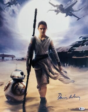 DAISY RIDLEY SIGNED METALLIC 16X20 PHOTO REY STAR WARS AUTOGRAPH BAS 244