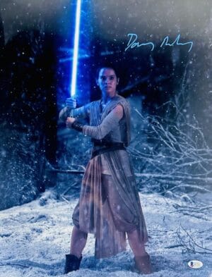 DAISY RIDLEY SIGNED METALLIC 16X20 PHOTO REY STAR WARS AUTOGRAPH BAS 251
