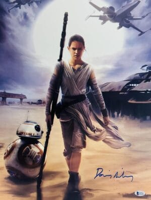 DAISY RIDLEY SIGNED METALLIC 16X20 PHOTO REY STAR WARS AUTOGRAPH BAS 247