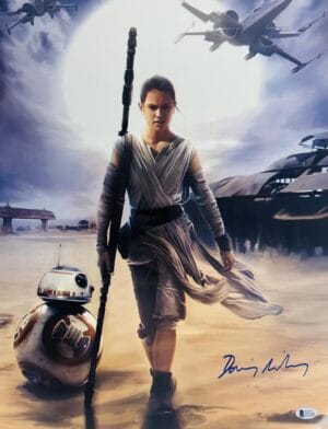 DAISY RIDLEY SIGNED METALLIC 16X20 PHOTO REY STAR WARS AUTOGRAPH BAS 246