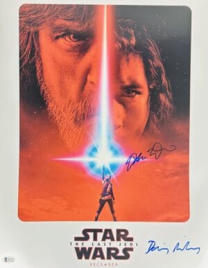 DAISY RIDLEY ADAM DRIVER SIGNED METALLIC 16X20 PHOTO REY KYLO REN STAR WARS BAS