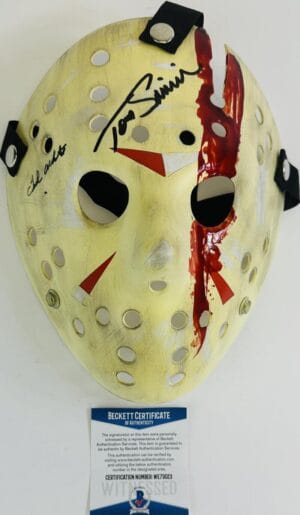 TED WHITE TOM SAVINI SIGNED JASON VOORHEES MASK FRIDAY THE 13TH FINAL CHAPTER 23
