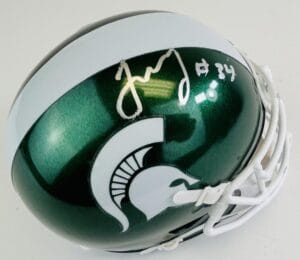 TAIWAN JONES SIGNED MICHIGAN STATE SPARTANS MINI FOOTBALL HELMET AUTOGRAPH J1