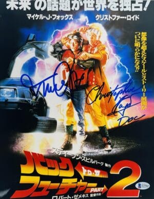 MICHAEL J FOX CHRISTOPHER LLOYD SIGNED 11X14 PHOTO BACK TO THE FUTURE BAS 563